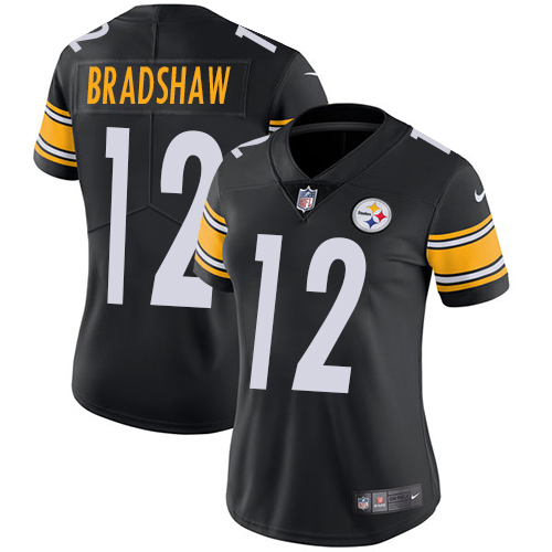 Nike Steelers #12 Terry Bradshaw Black Team Color Women's Stitched NFL Vapor Untouchable Limited Jersey